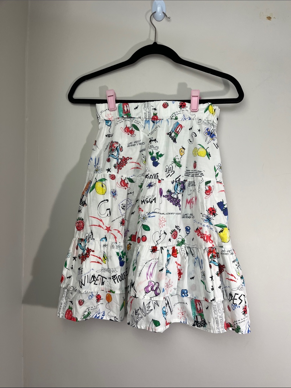 MSGM White Multicolor Graphic Printed Tiered A-Line Skirt